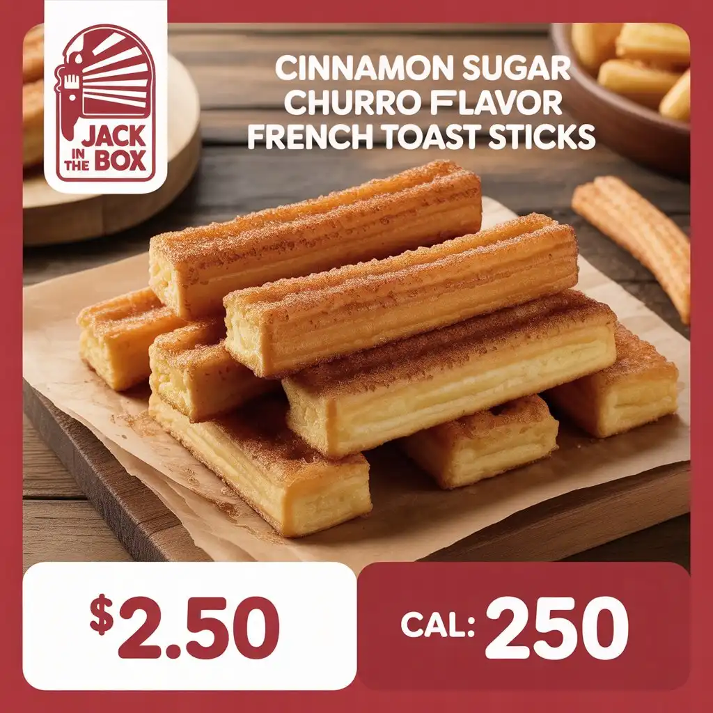 Jack in the box 3pc Cinnamon Sugar Churro Flavor French Toast Sticks